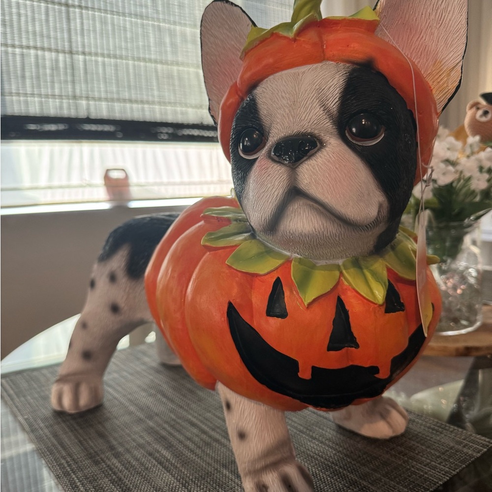 Halloween Dog Figurine in Pumpkin Costume